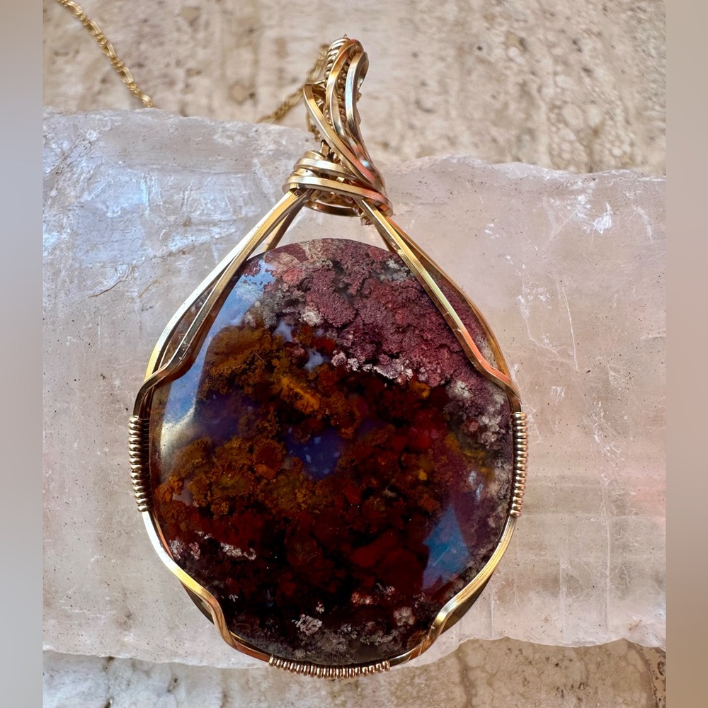 Tarnish Resistant Grounding Copper Scenic Moss Agate Stone Necklace Pendant - Picture 6 of 11